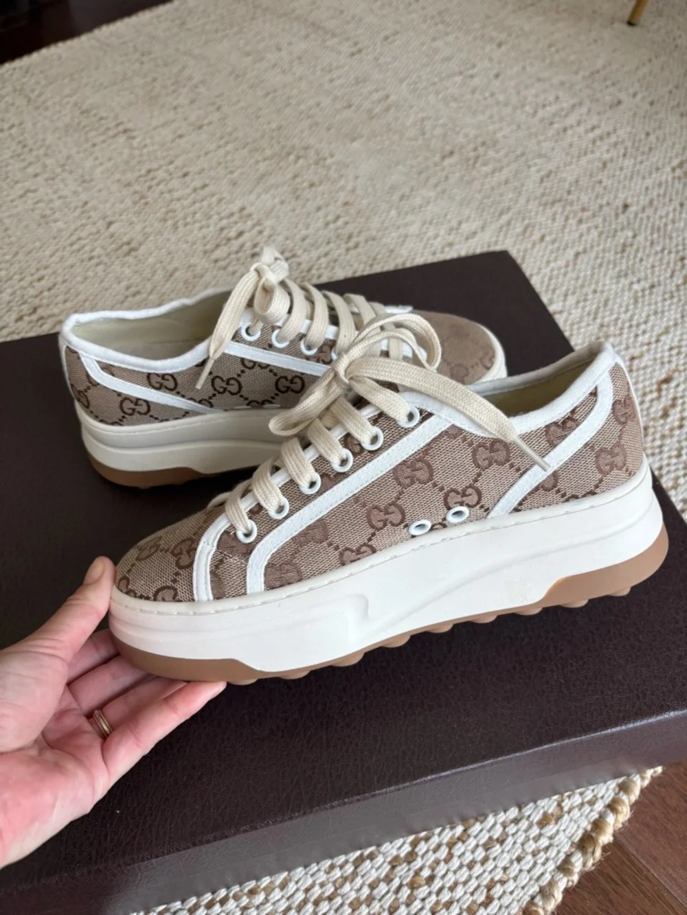 GUCCI GG Canvas Low-Top Platform Sneakers Women’s US 7.5 Tennis Track Style - Picture 11 of 13